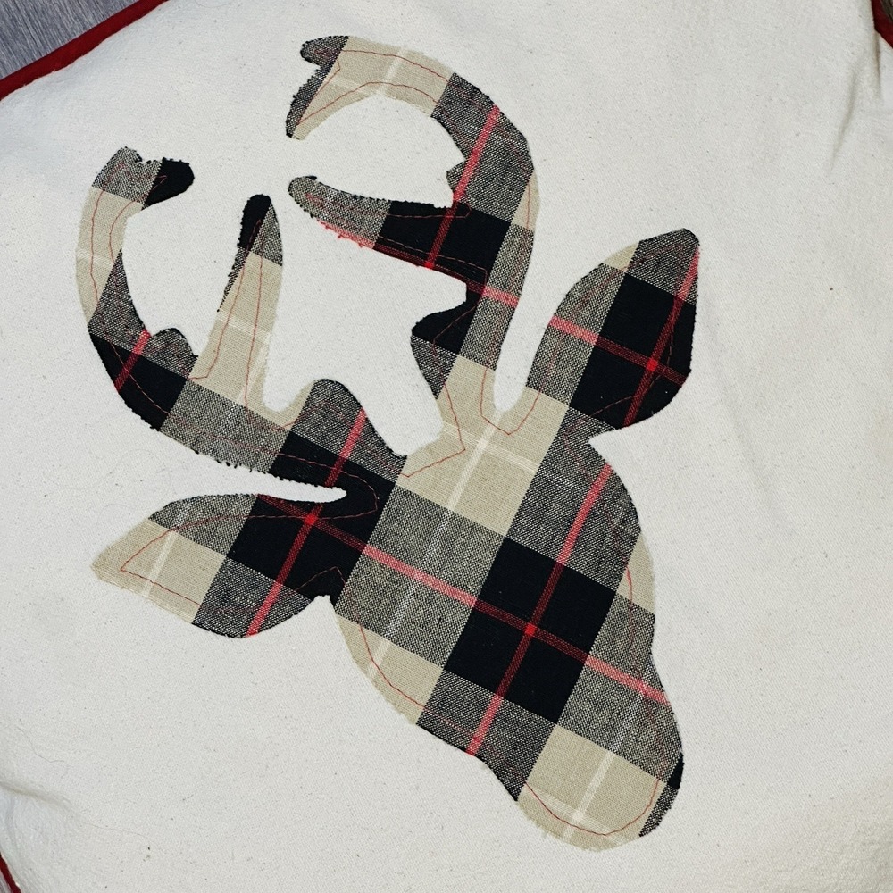 Farmhouse Throw Pillow Plaid Deer Silhouette 18 x 18 Christmas Holiday